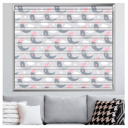 Zebra Blinds for Windows and Doors with Dual Shade, Horizontal Stripes, Blinds for Home & Office (Customized Size, Star Moon Design)