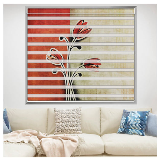 Zebra Blinds for Windows and Doors with Dual Shade, Horizontal Stripes, Blinds for Home & Office (Customized Size, Red Flower)