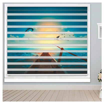 Zebra Blinds for Windows and Doors with Dual Shade, Horizontal Stripes, Blinds for Home & Office (Customized Size, Sea Scenery )