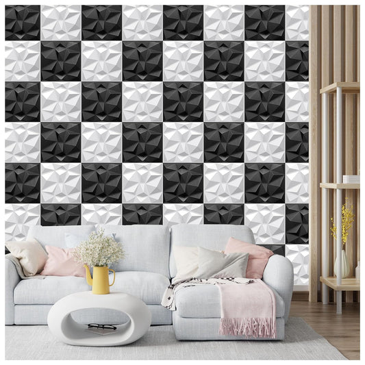 Kayra Decor Leather Texture Chess Design 3D PVC Wall Panels, Size-30.4 x 30.4 cm