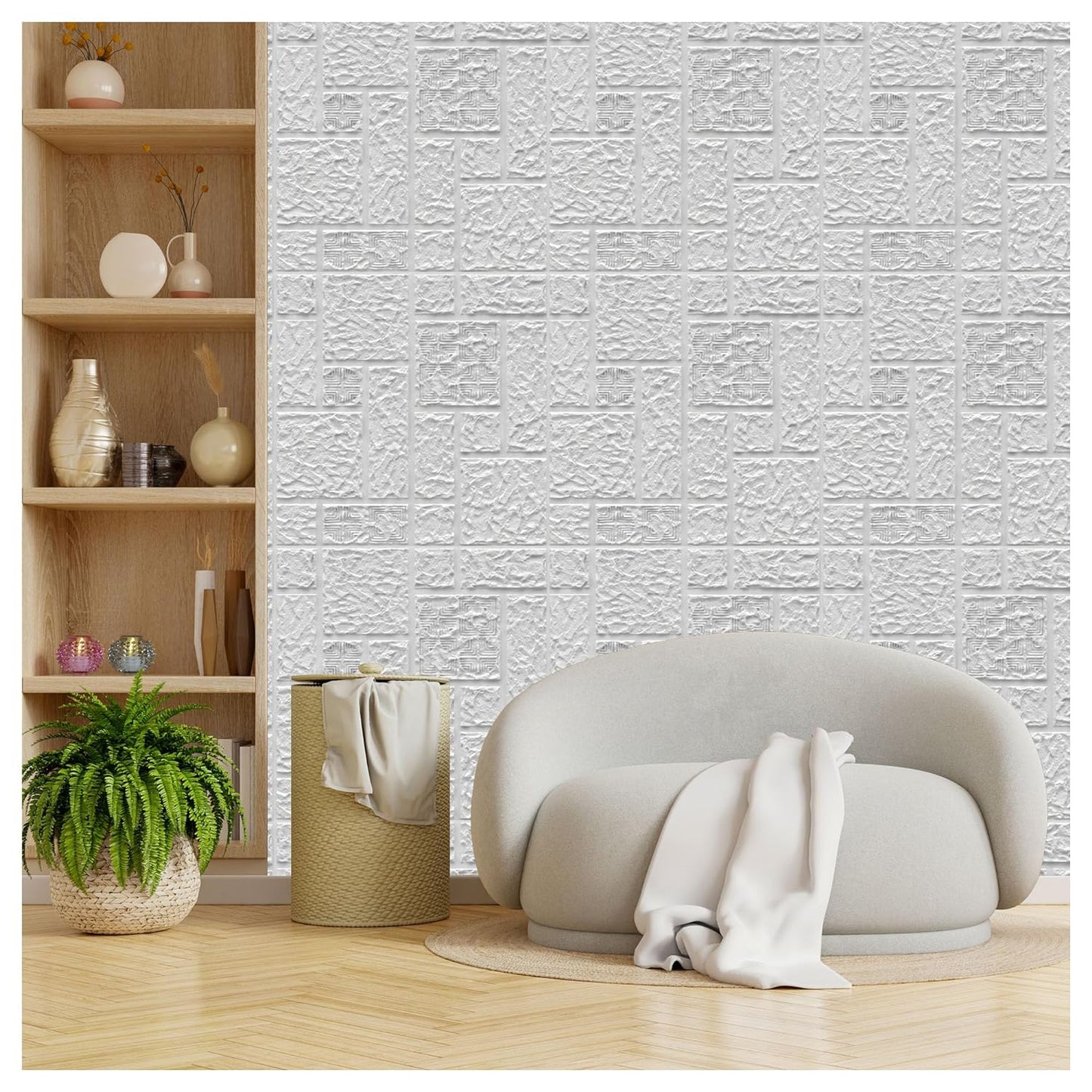 Kayra Decor 3D Self Adhesive Wall Panel -Abstract White Color Brick Design - 50 X 50 cm