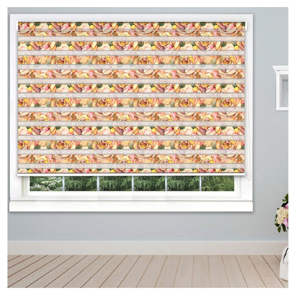 Zebra Blinds for Windows and Doors with Dual Shade, Horizontal Stripes, Blinds for Home & Office (Customized Size, Rose Flower)