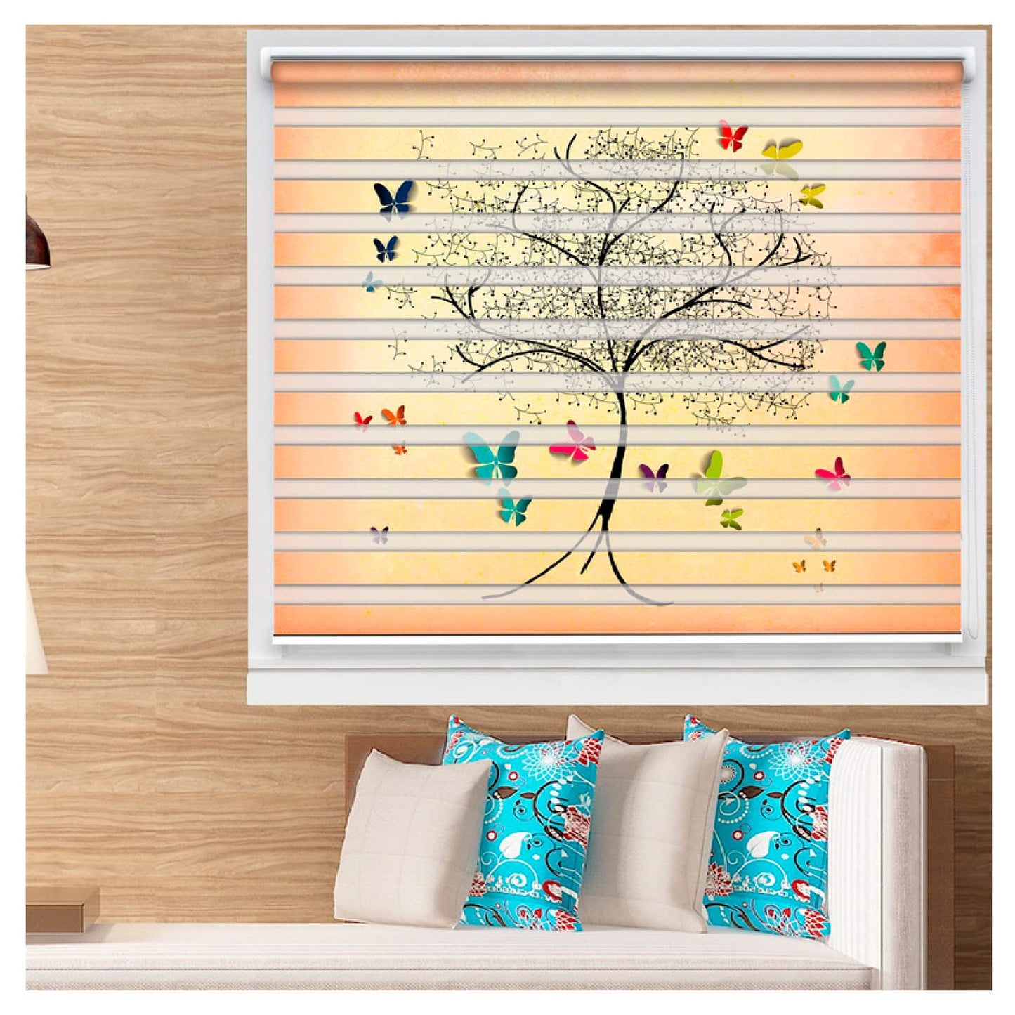 Zebra Blinds for Windows and Doors with Dual Shade, Horizontal Stripes, Blinds for Home & Office (Customized Size, Butterfly with Tree Design)