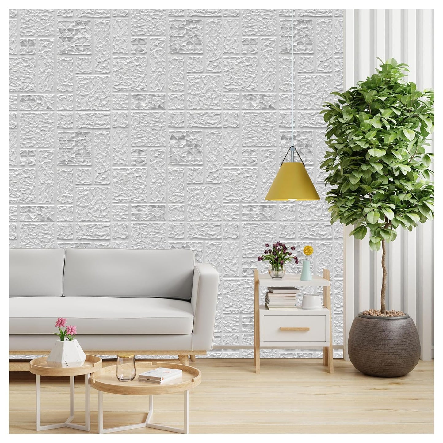 Kayra Decor 3D Self Adhesive Wall Panel -Abstract White Color Brick Design - 50 X 50 cm