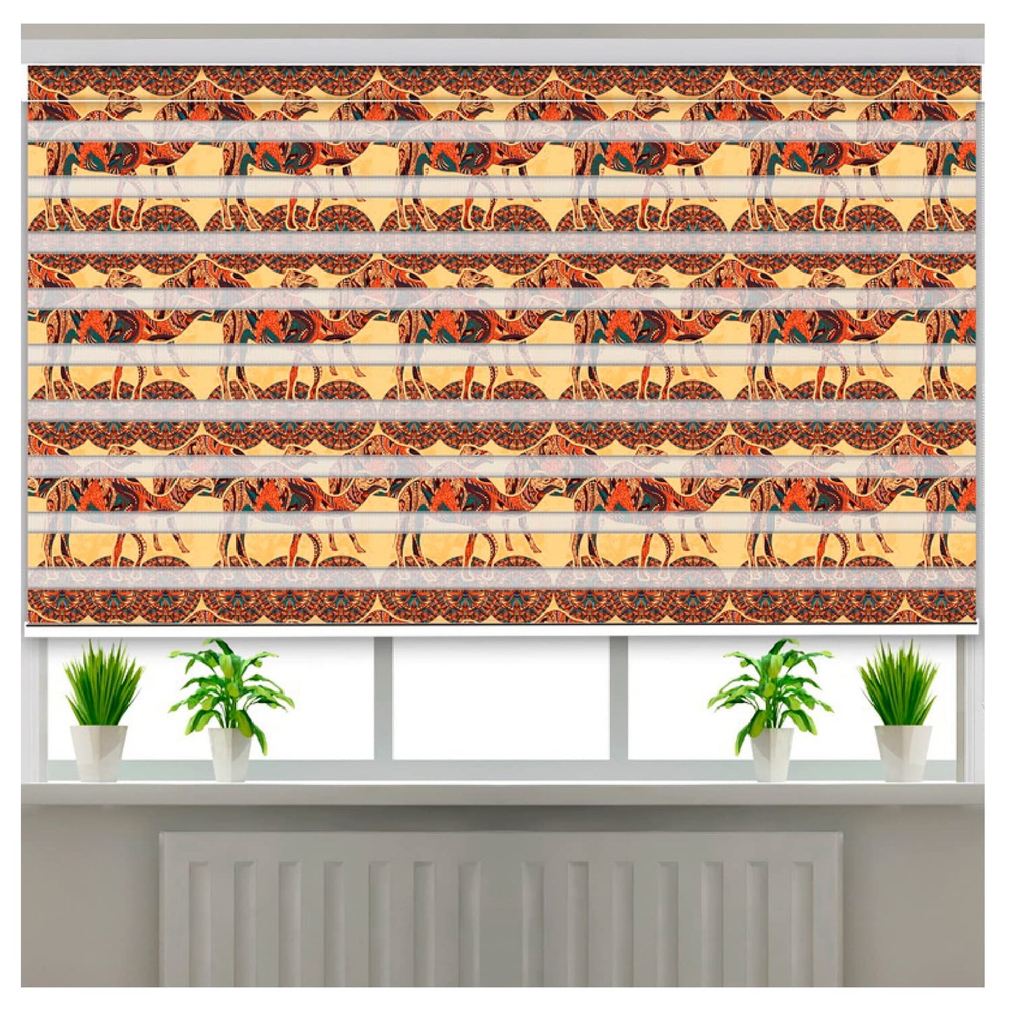 Zebra Blinds for Windows and Doors with Dual Shade, Horizontal Stripes, Blinds for Home & Office (Customized Size, Rajasthani Design)