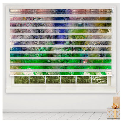 Zebra Blinds for Windows and Doors with Dual Shade, Horizontal Stripes, Blinds for Home & Office (Customized Size, Nature Green Art)