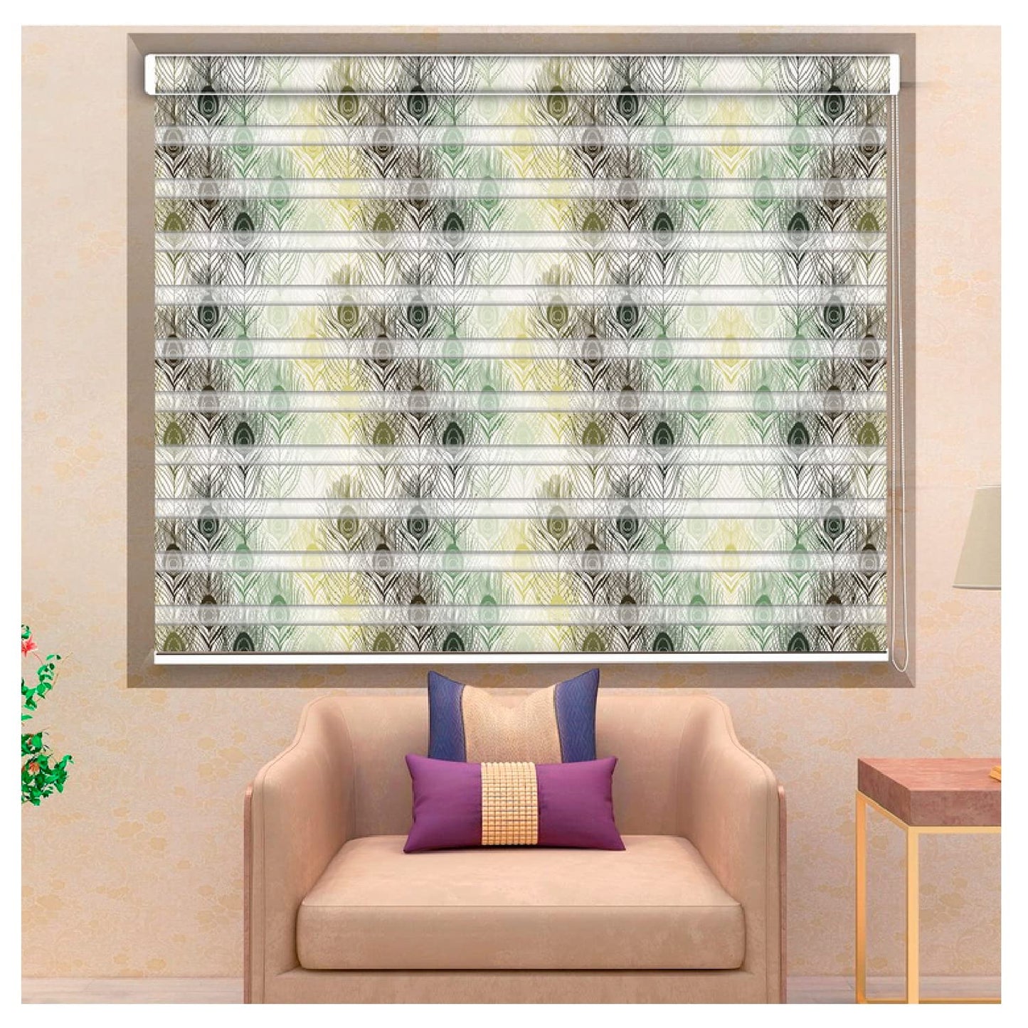 Zebra Blinds for Windows and Doors with Dual Shade, Horizontal Stripes, Blinds for Home & Office (Customized Size, Small peacock)
