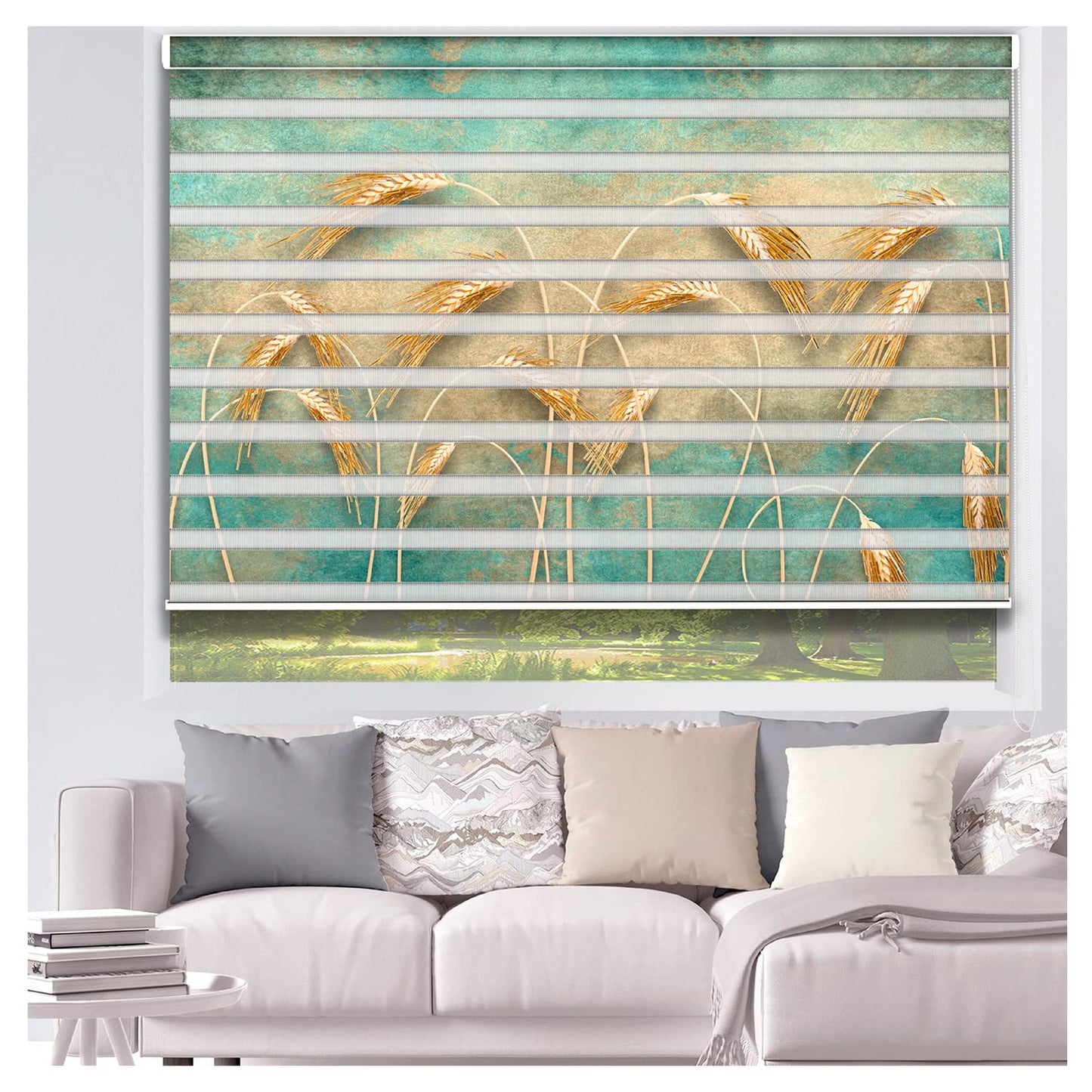 Zebra Blinds for Windows and Doors with Dual Shade, Horizontal Stripes, Blinds for Home & Office (Customized Size, Farm Art Design)