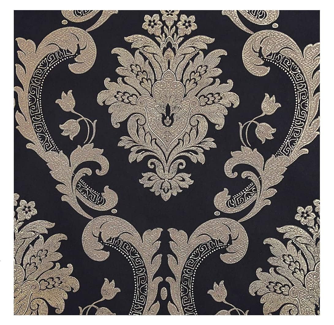 3D Latest Damask Designer Black Wallpaper Roll for Home Walls  57 Sq Ft  (0.53m or 21 Inches x 10m or 33 Feet)