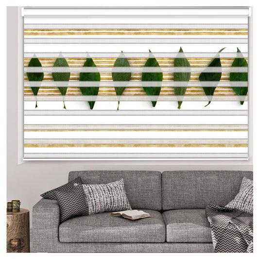 Zebra Blinds for Windows and Doors with Dual Shade, Horizontal Stripes, Blinds for Home & Office (Customized Size, Green Leaves-2)
