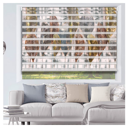 Zebra Blinds for Windows and Doors with Dual Shade, Horizontal Stripes, Blinds for Home & Office (Customized Size, Big Leaves Design)