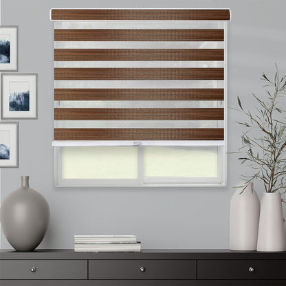 Zebra Blinds for Windows and Doors with Dual Shade, Light Control Blinds for Home & Office (Customized Size, 7046-Brown)