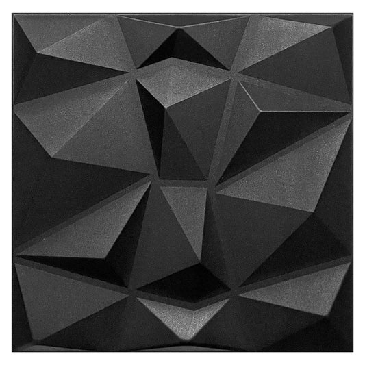 Kayra Decor Black Leather Texture Diamond Design 3D PVC Wall Panels, Size-30.4 x 30.4 cm