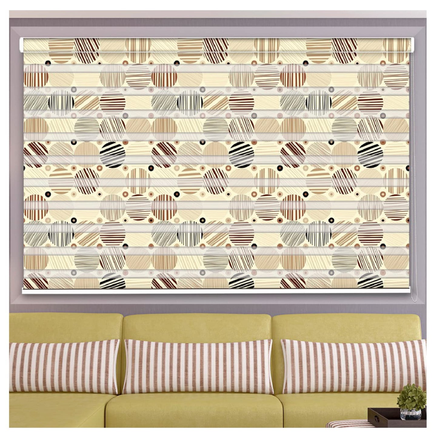 Zebra Blinds for Windows and Doors with Dual Shade, Horizontal Stripes, Blinds for Home & Office (Customized Size, Round Ball Design)
