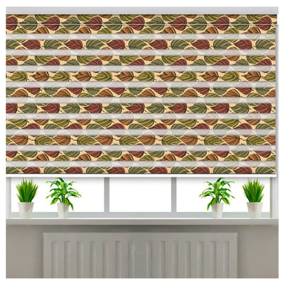 Zebra Blinds for Windows and Doors with Dual Shade, Horizontal Stripes, Blinds for Home & Office (Customized Size, Colorful Leaves Design)