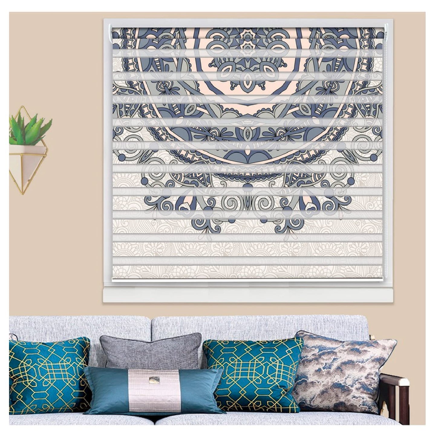 Zebra Blinds for Windows and Doors with Dual Shade, Horizontal Stripes, Blinds for Home & Office (Customized Size, Mandala Art)