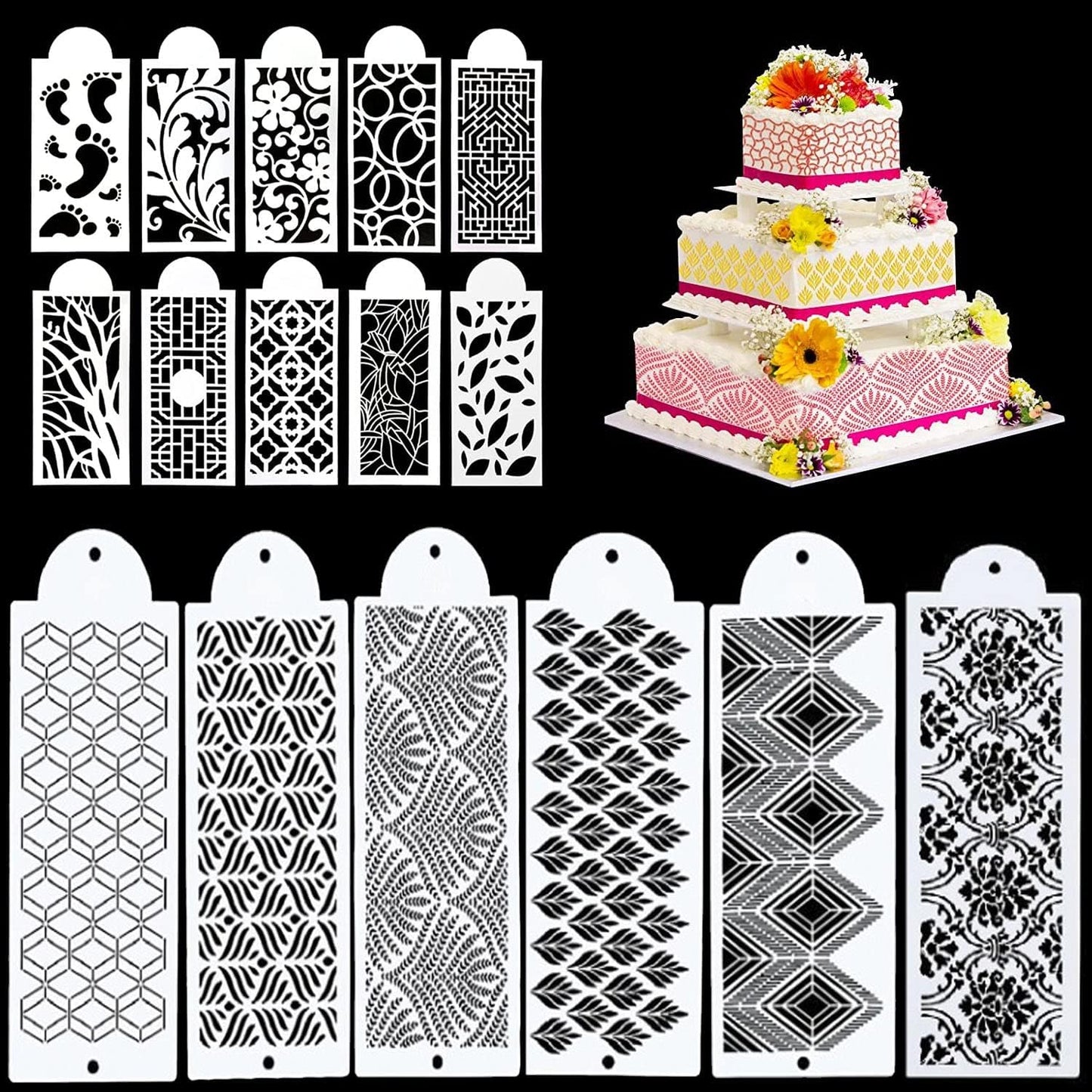 Cake Stencils Design- Pack of 16 (DesignCakeStencil-PK-16d)