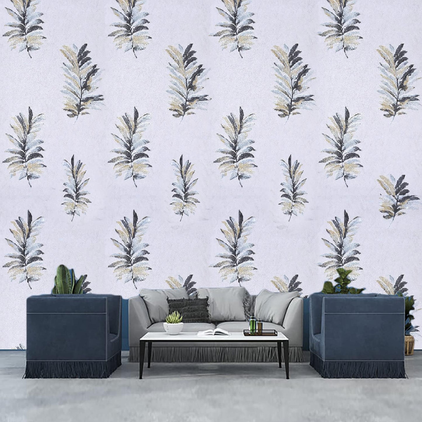 3D Latest Fern Design Blue & Brown Wallpaper Roll for Home Walls 57 Sq Ft (0.53m or 21 Inches x 10m or 33 Feet)