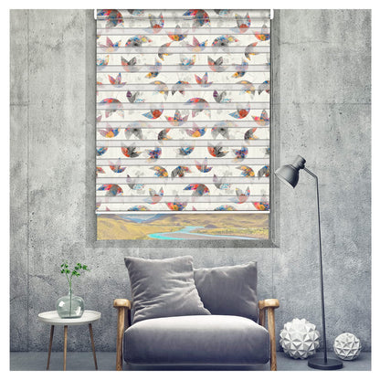 Zebra Blinds for Windows and Doors with Dual Shade, Horizontal Stripes, Blinds for Home & Office (Customized Size, Multicolor Leaves)