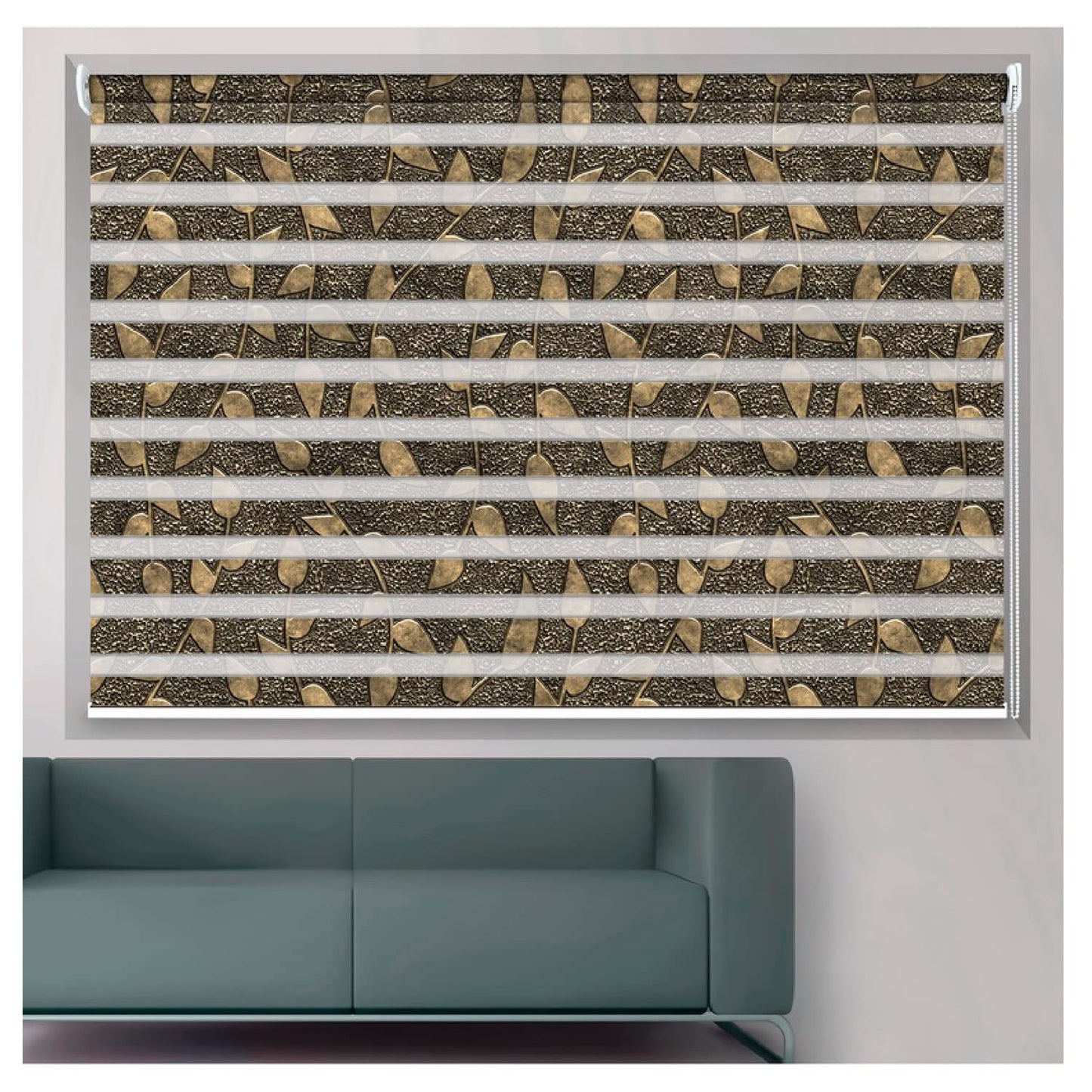 Zebra Blinds for Windows and Doors with Dual Shade, Horizontal Stripes, Blinds for Home & Office (Customized Size, Golden Leaf Design)