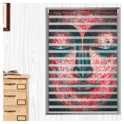 Zebra Blinds for Windows and Doors with Dual Shade, Horizontal Stripes, Blinds for Home & Office (Customized Size, Buddha Red Face Design)