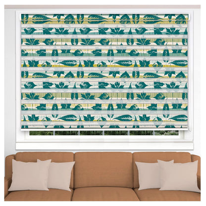 Zebra Blinds for Windows and Doors with Dual Shade, Horizontal Stripes, Blinds for Home & Office (Customized Size, Green Leaves Art)