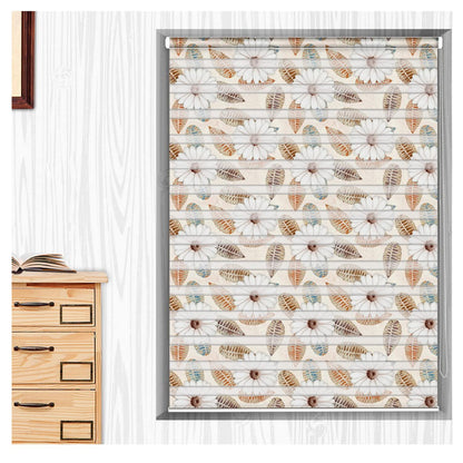 Zebra Blinds for Windows and Doors with Dual Shade, Horizontal Stripes, Blinds for Home & Office (Customized Size, White Flower)