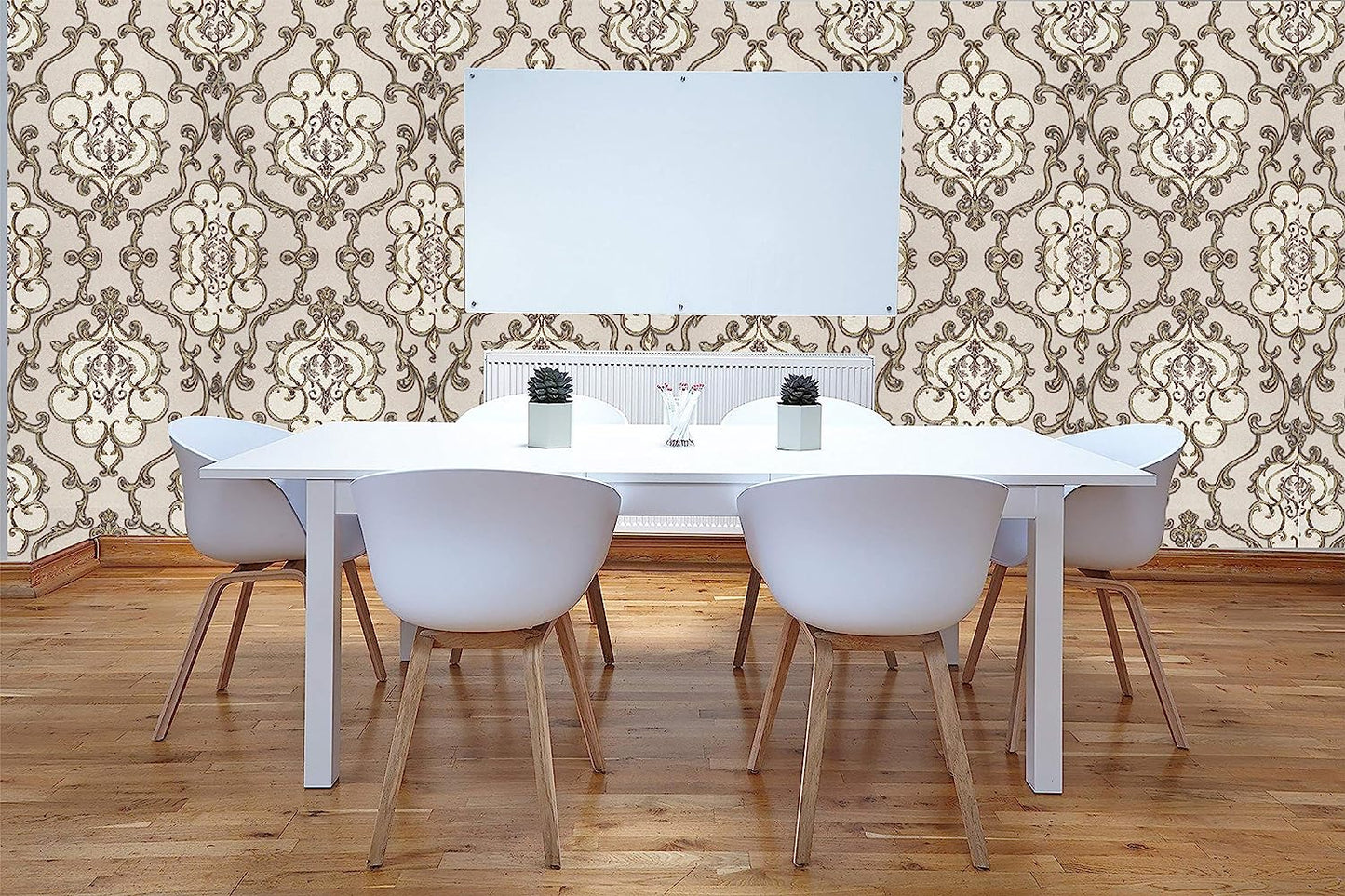 3D Latest Ivory Damask Design Brown Wallpaper Roll for Home Walls 57 Sq Ft (0.53m or 21 Inches x 10m or 33 Feet)
