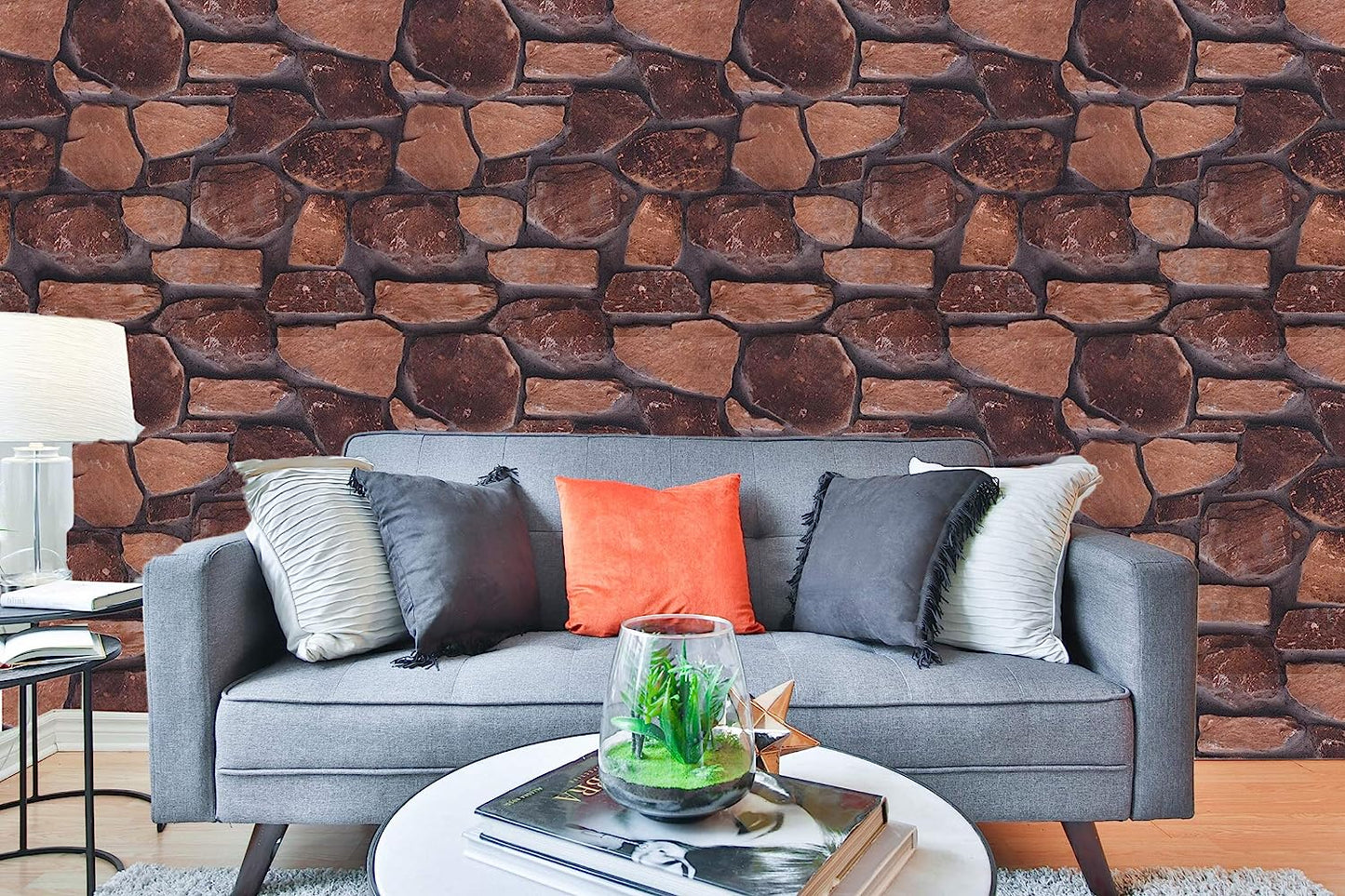 3D Latest Stone Design Dark Brown Wallpaper Roll for Home Walls 57 Sq Ft (0.53m or 33 Feet)
