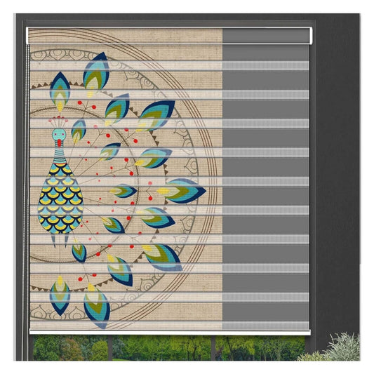 Zebra Blinds for Windows and Doors with Dual Shade, Horizontal Stripes, Blinds for Home & Office (Customized Size, Peacock Feather Design)