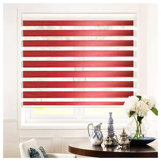 Zebra Blinds for Windows and Doors with Dual Shade, Light Control Blinds for Home & Office (Customized Size, 7009-Red)