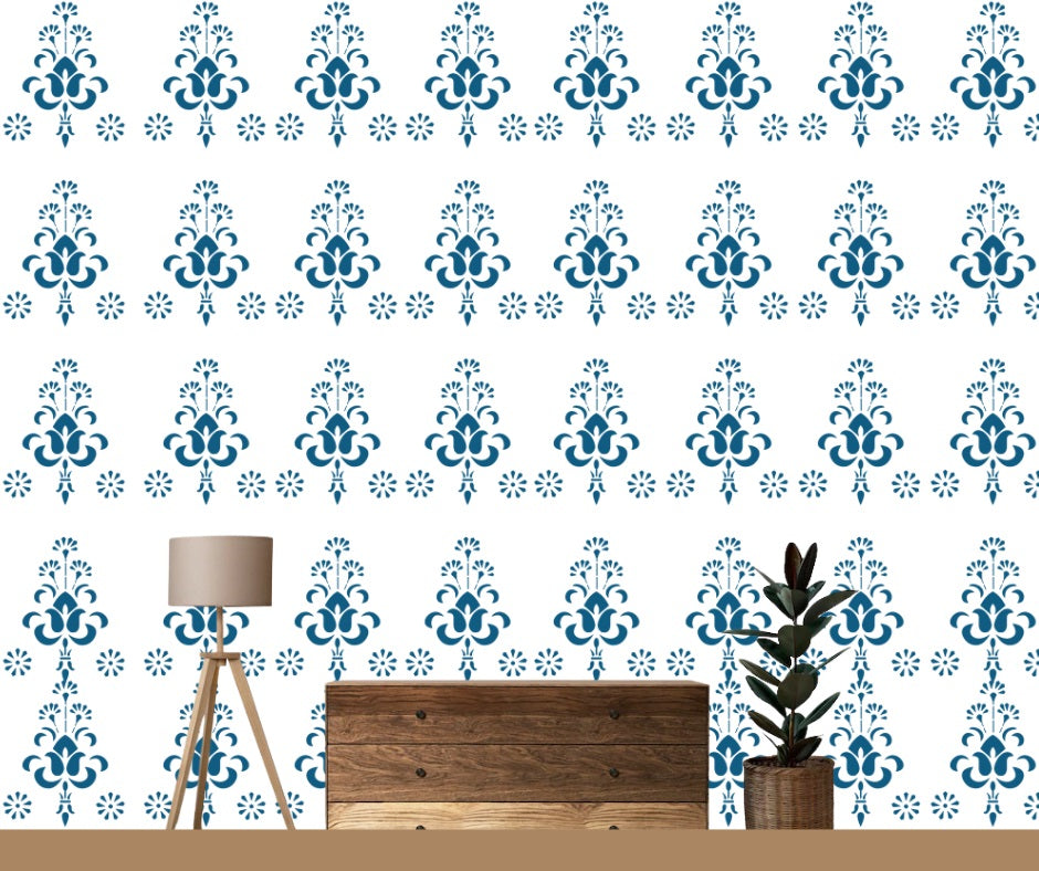 Swirl Floral Wall Design Stencil (KHSNT003)