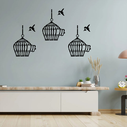 Birds and Cage Wall Design Stencil (KHS316)