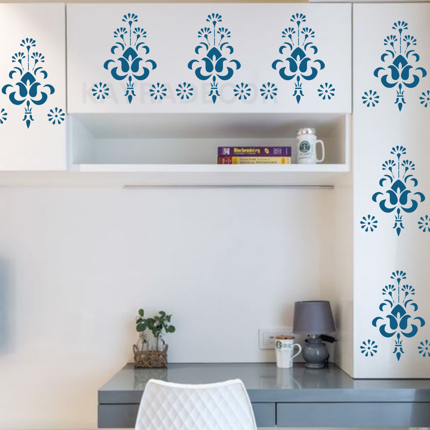 Swirl Floral Wall Design Stencil (KHSNT003)