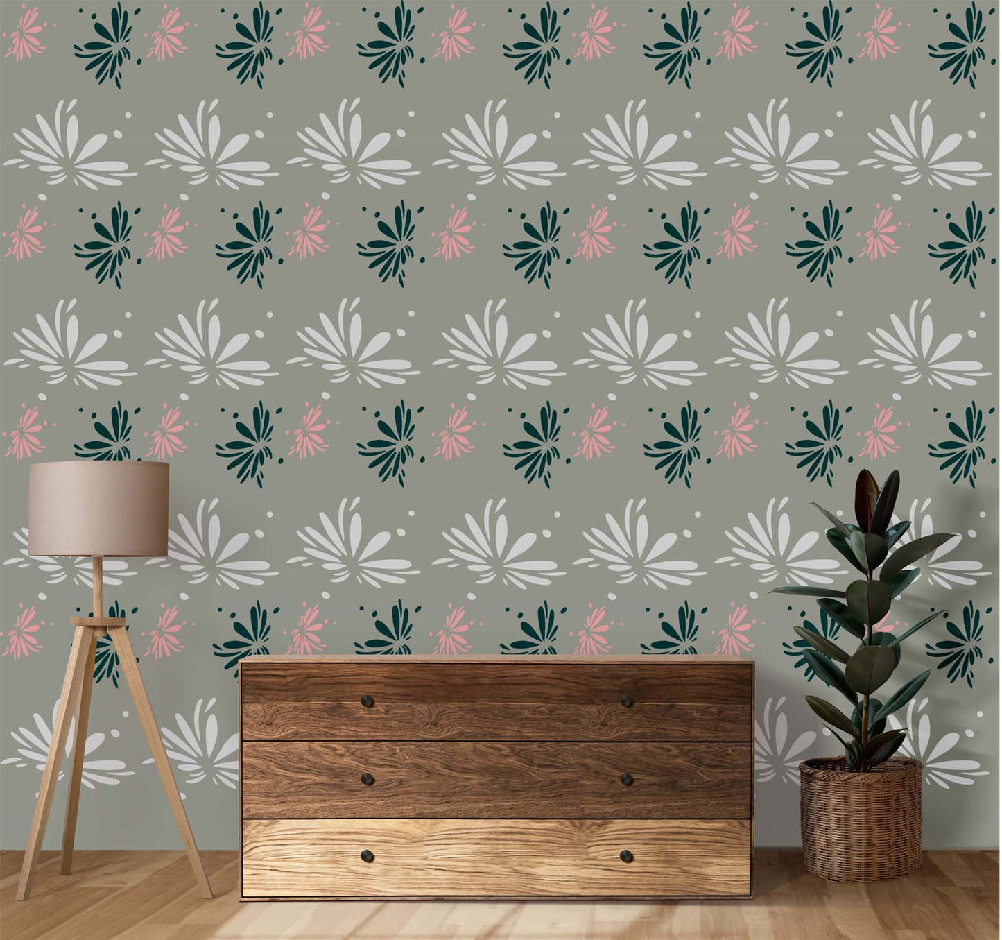 Modern Floral Wall Design Stencil (KHSNT026)