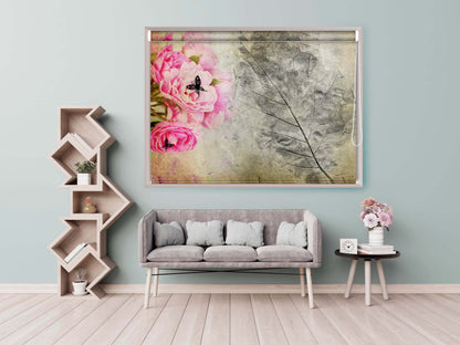 Printed Blackout Roller Blinds for Window Pink Rose