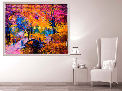 Blackout Roller Blinds for Window Coloured trees bridge
