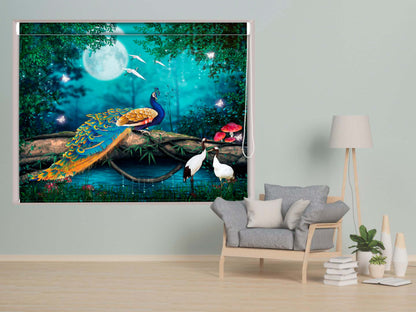 Ptinted Blackout Roller Blinds for Window (Beautiful Nature With Peacock)