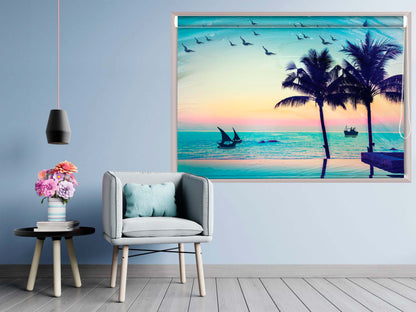Blackout Roller Blinds for Window Beach Scenery Design