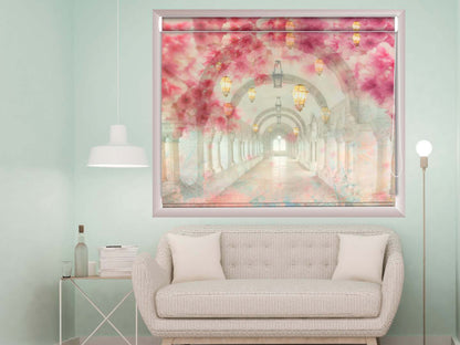 Printed Blackout Roller Blinds for Window Pink Flowers