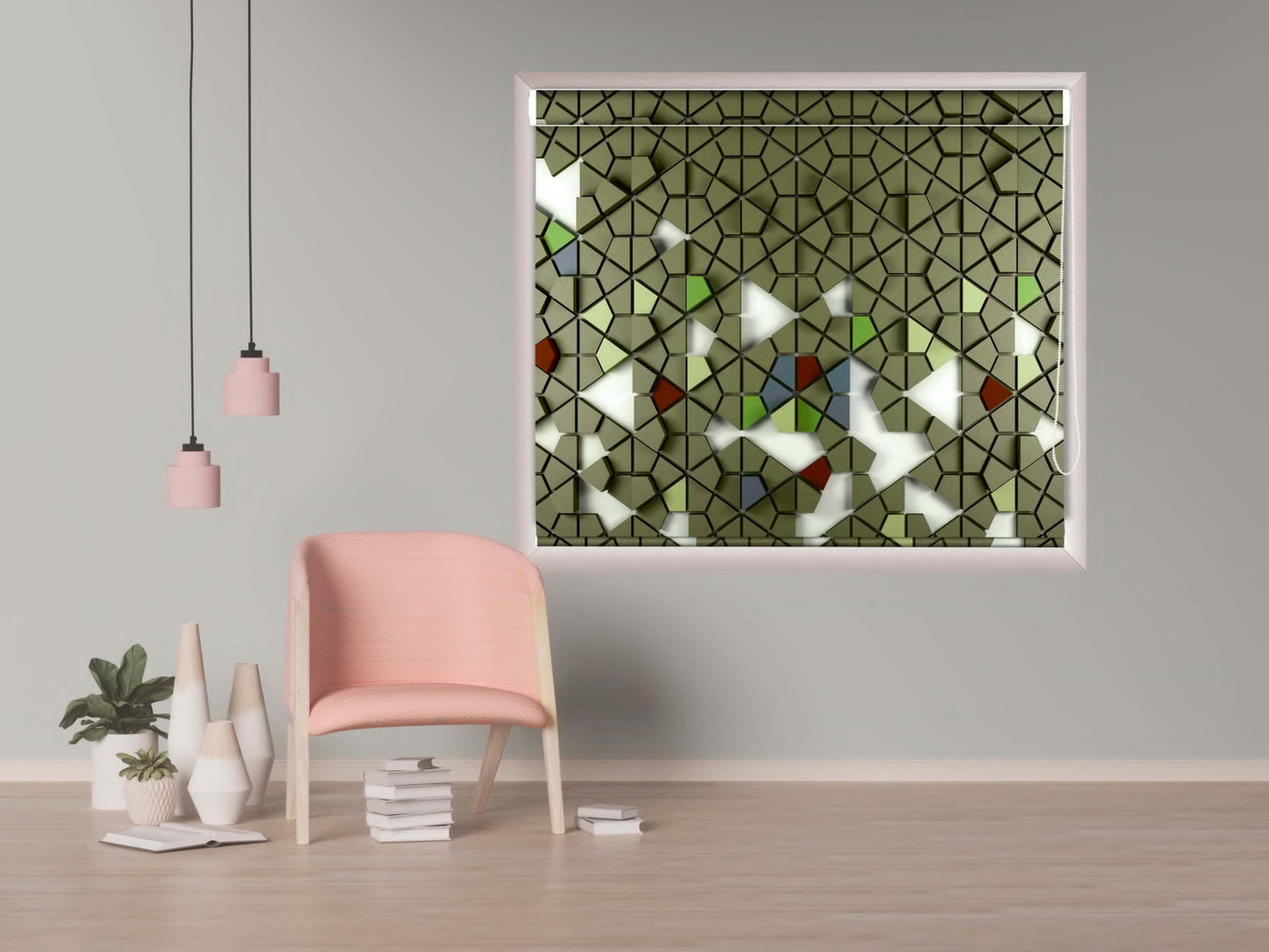 Blackout Roller Blinds for Window Geometric Painted