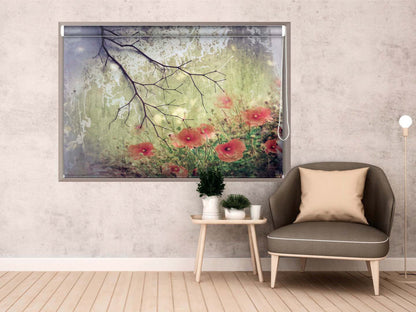 Printed Blackout Window Roller Blinds, Red Carnation Flower